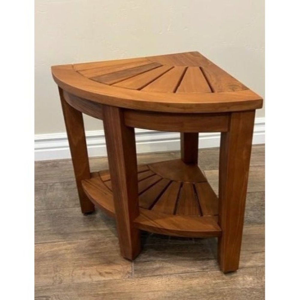 15.5" Kai Corner Teak Shower Bench with Shelf
